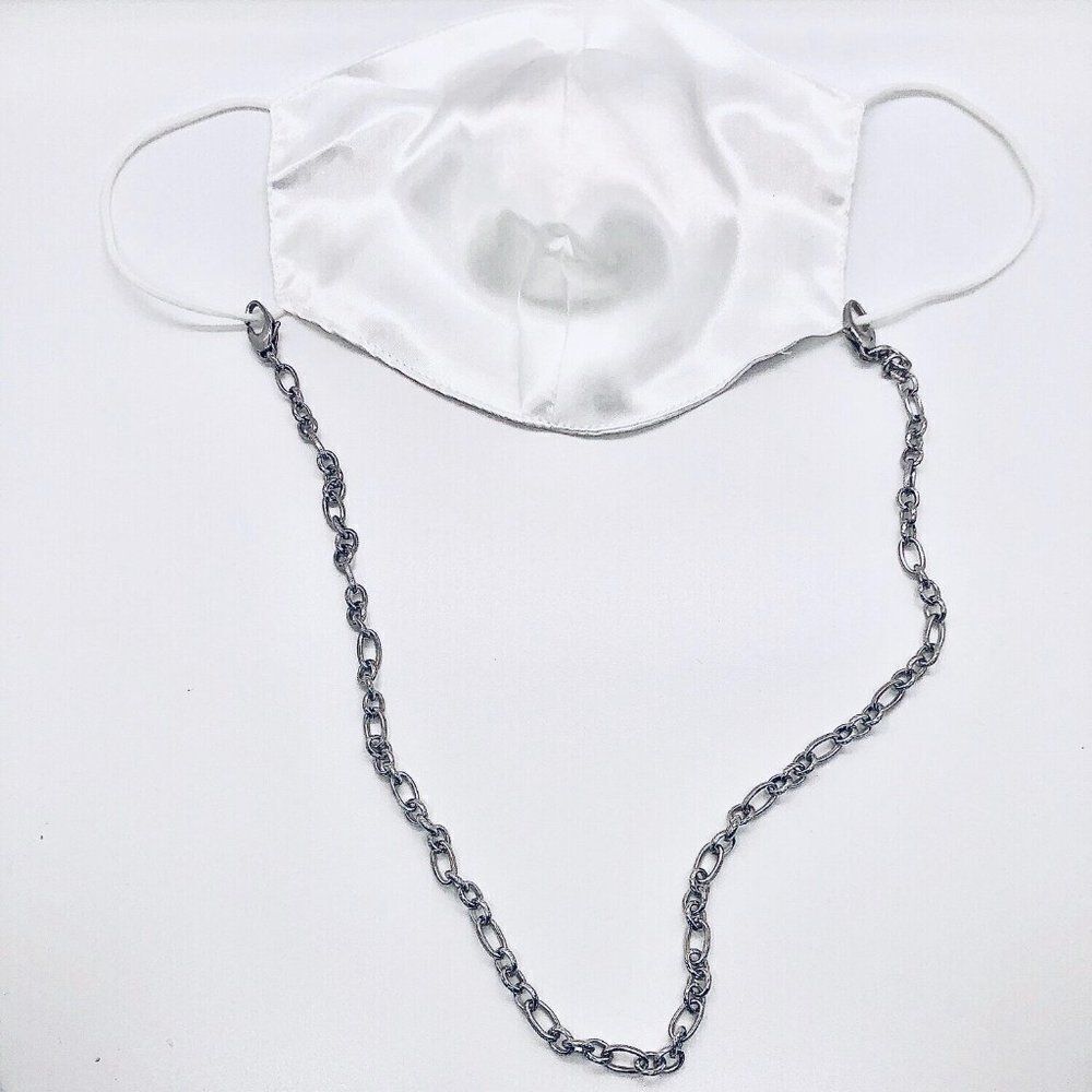 Unique Vintage Silver Victorian Link Mask Chain Necklace